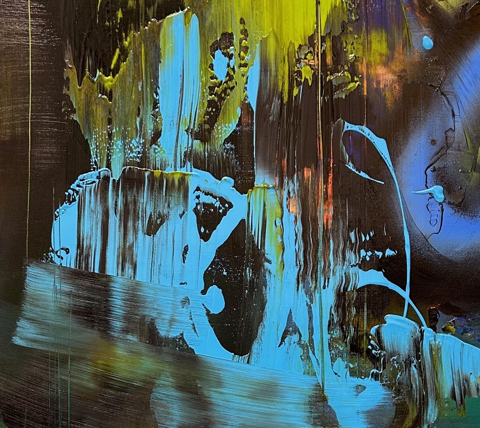 Warren King, Narcisuss, 2024, acrylic on canvas, H1000 mm x W800 mm. Anne Harild, Dwellings #51, 2021, collage on paper, H437 mm x W307 mm. Online Auction Begins 28 September - A Pause From The Chaos - Anne Harild & Warren King